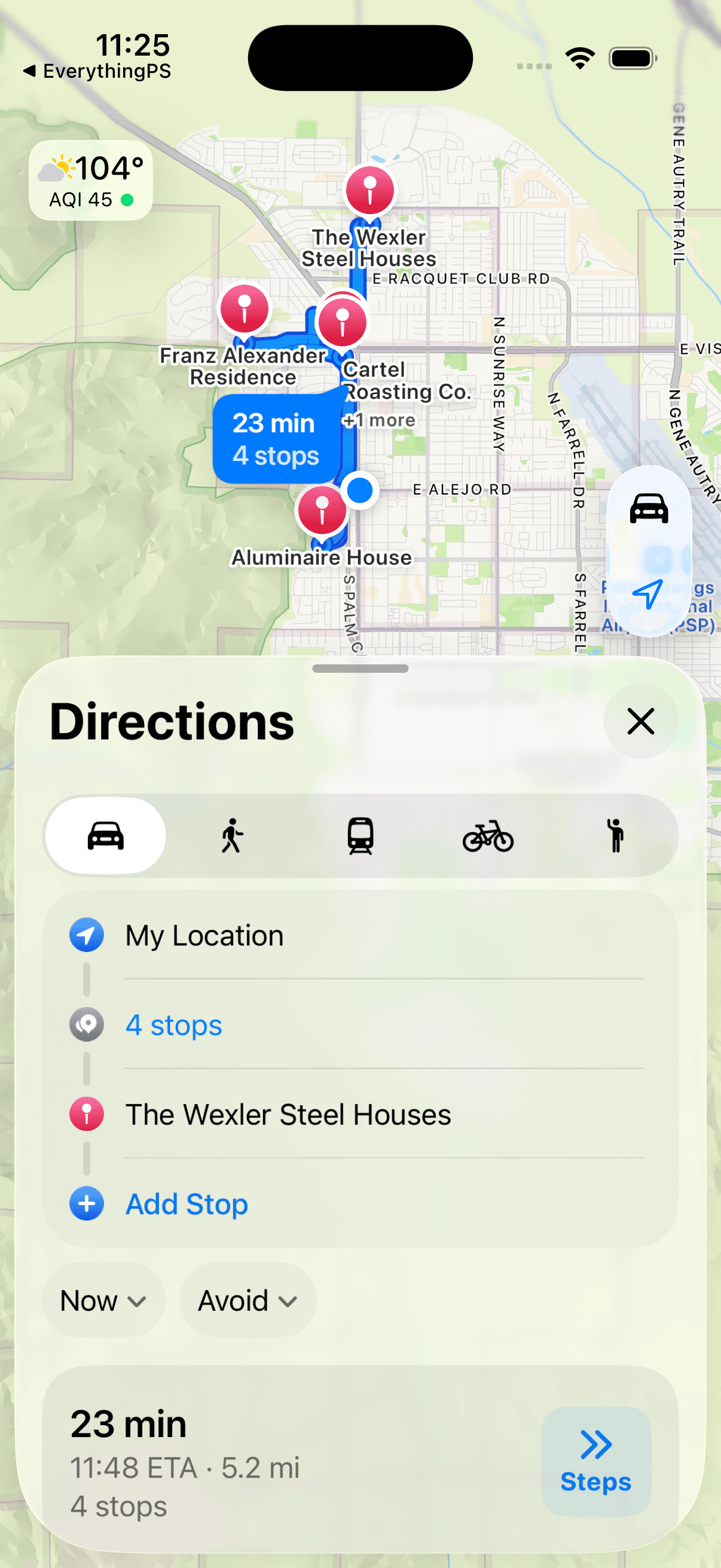 Route Planner route results in Apple Maps