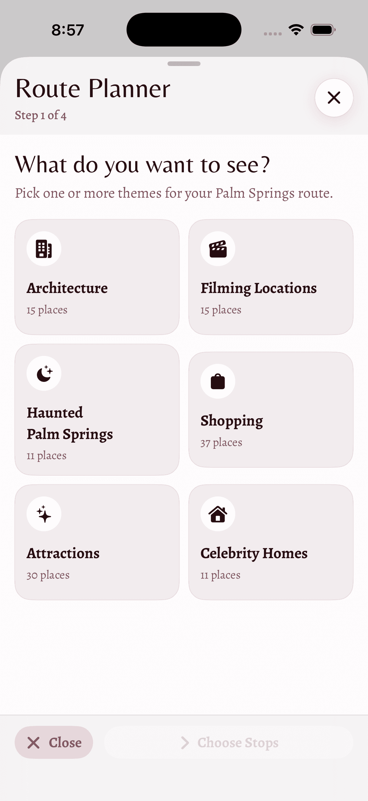 Route Planner in the Everything Palm Springs app